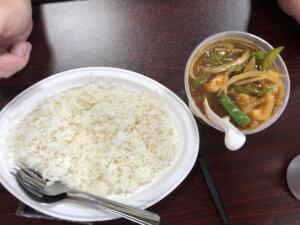 Shrimp Gravy with sliced ginger, white onions & bell pepper